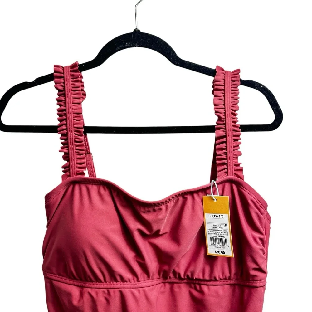 Kona Sol‎ Square Neck Ruffle Shoulder Medium Coverage Women's L 12-16 NEW NWT